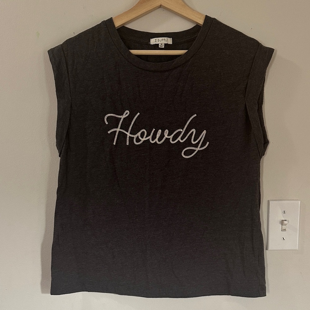 Z Supply Charcoal 'Howdy' Cap Sleeve Tee